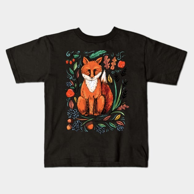 Fall Fox Kids T-Shirt by SWON Design